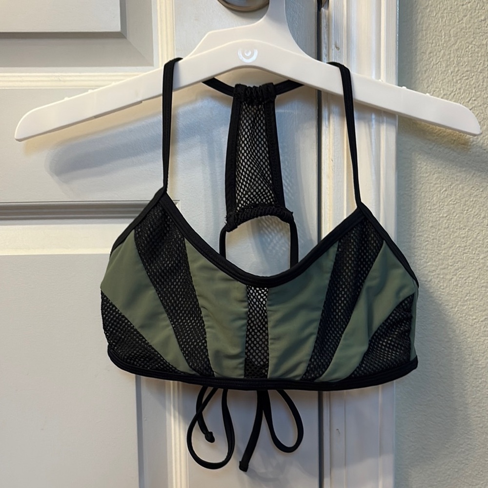 Xhilaration Green and Black Bikini Top with Racerback